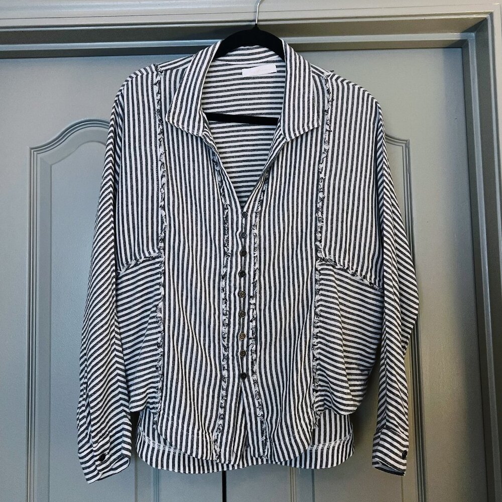 Oversized Striped Button Down • Normcore Minimal • Indie Sleaze Layering Top - Picture 2 of 7